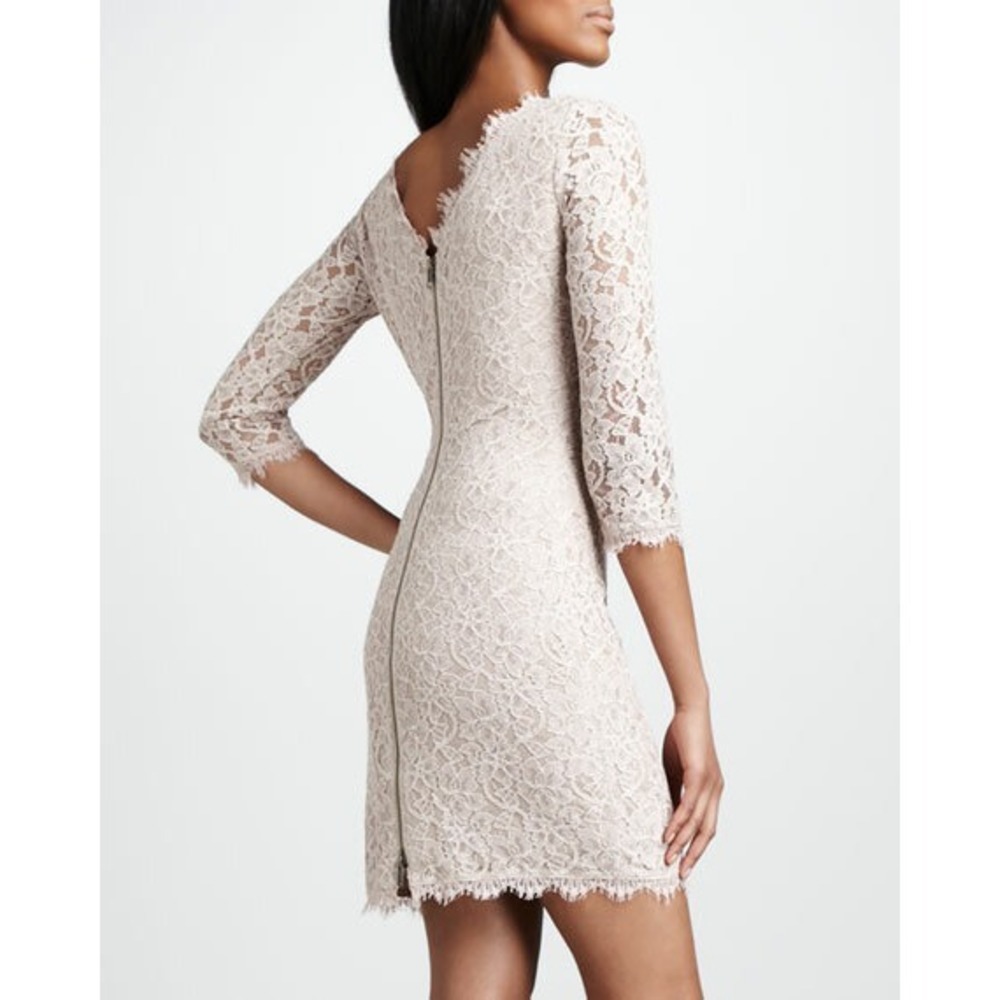 Diane von Furstenberg Zarita Zip Lace Mini Cocktail Party Dress Open Back 4 Smal